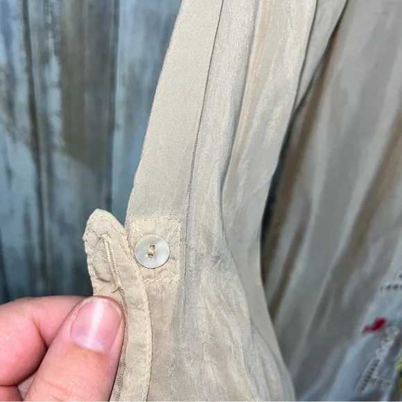 Johnny Was Floral Bird Eyelet Embroidered Tan Long Sleeve Tunic - Picture 5 of 7